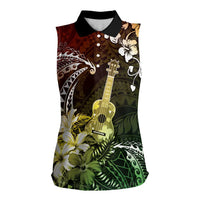 Hawaii Ukulele Women Sleeveless Polo Shirt Polynesian Pattern Mix Hibiscus Reggae Version LT05 Female Reggae - Polynesian Pride