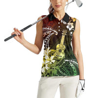 Hawaii Ukulele Women Sleeveless Polo Shirt Polynesian Pattern Mix Hibiscus Reggae Version LT05 - Polynesian Pride