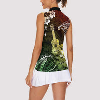 Hawaii Ukulele Women Sleeveless Polo Shirt Polynesian Pattern Mix Hibiscus Reggae Version LT05 - Polynesian Pride