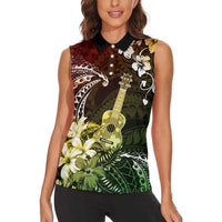 Hawaii Ukulele Women Sleeveless Polo Shirt Polynesian Pattern Mix Hibiscus Reggae Version LT05 - Polynesian Pride
