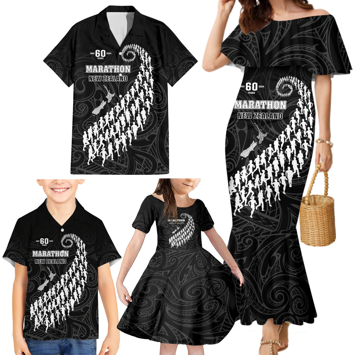 Custom New Zealand Marathon Family Matching Mermaid Dress and Hawaiian Shirt Maori Style LT05 - Polynesian Pride