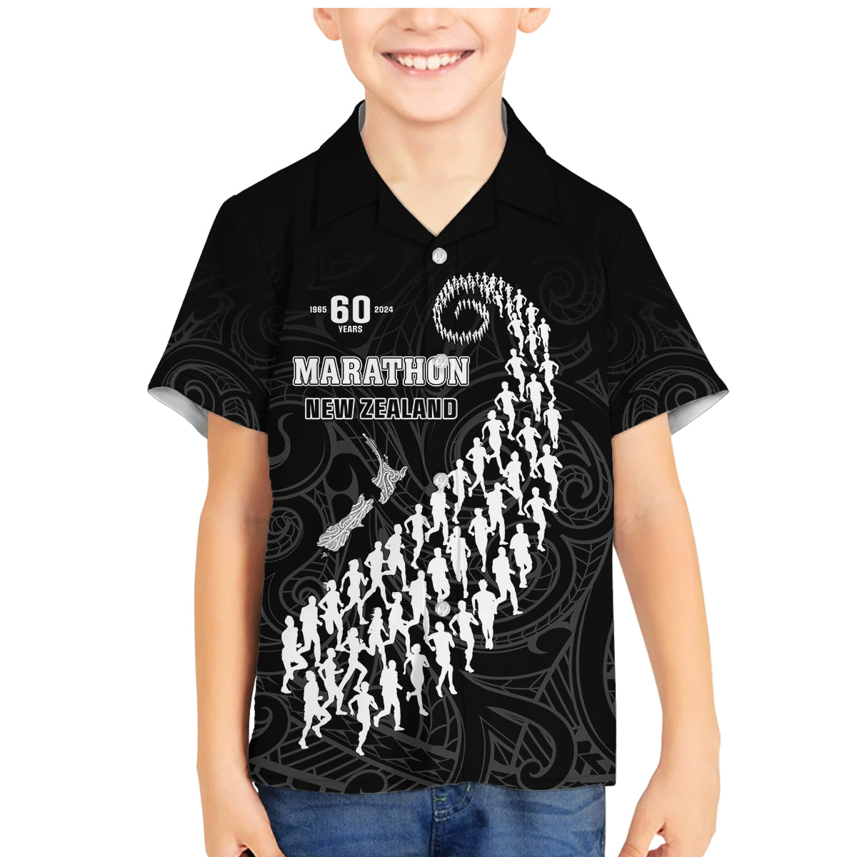 Custom New Zealand Marathon Family Matching Mermaid Dress and Hawaiian Shirt Maori Style LT05 Son's Shirt Black - Polynesian Pride