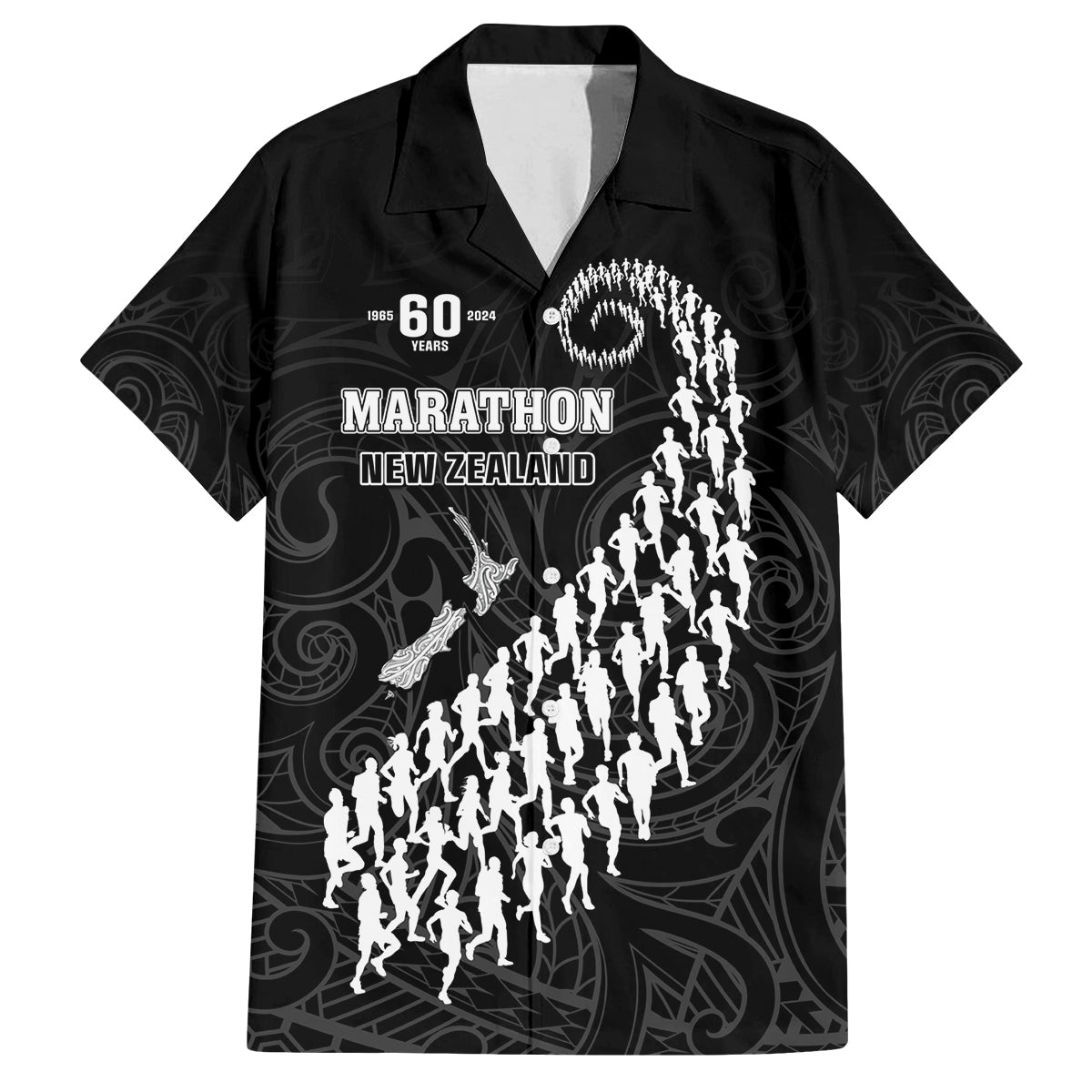 Custom New Zealand Marathon Family Matching Tank Maxi Dress and Hawaiian Shirt Maori Style LT05 Dad's Shirt - Short Sleeve Black - Polynesian Pride