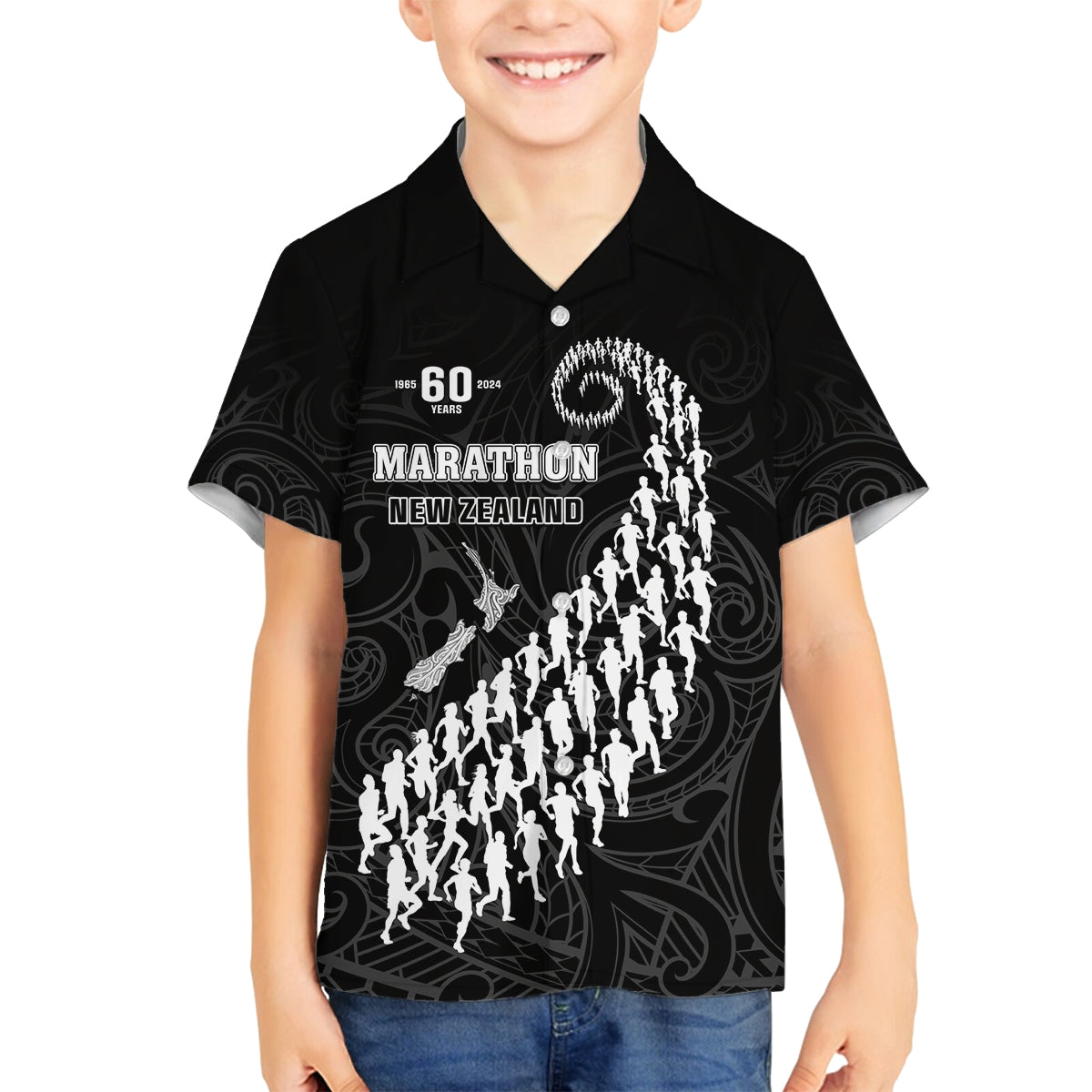 Custom New Zealand Marathon Family Matching Tank Maxi Dress and Hawaiian Shirt Maori Style LT05 Son's Shirt Black - Polynesian Pride