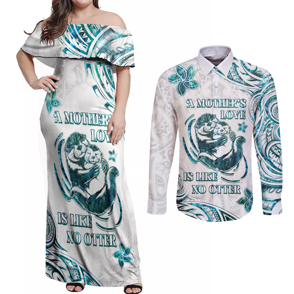 New Zealand Aotearoa Hari Ra Mama Couples Matching Off Shoulder Maxi Dress and Long Sleeve Button Shirt A Mother's Love Is Like No Otter