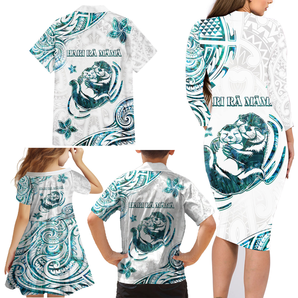 New Zealand Aotearoa Hari Ra Mama Family Matching Long Sleeve Bodycon Dress and Hawaiian Shirt A Mother's Love Is Like No Otter
