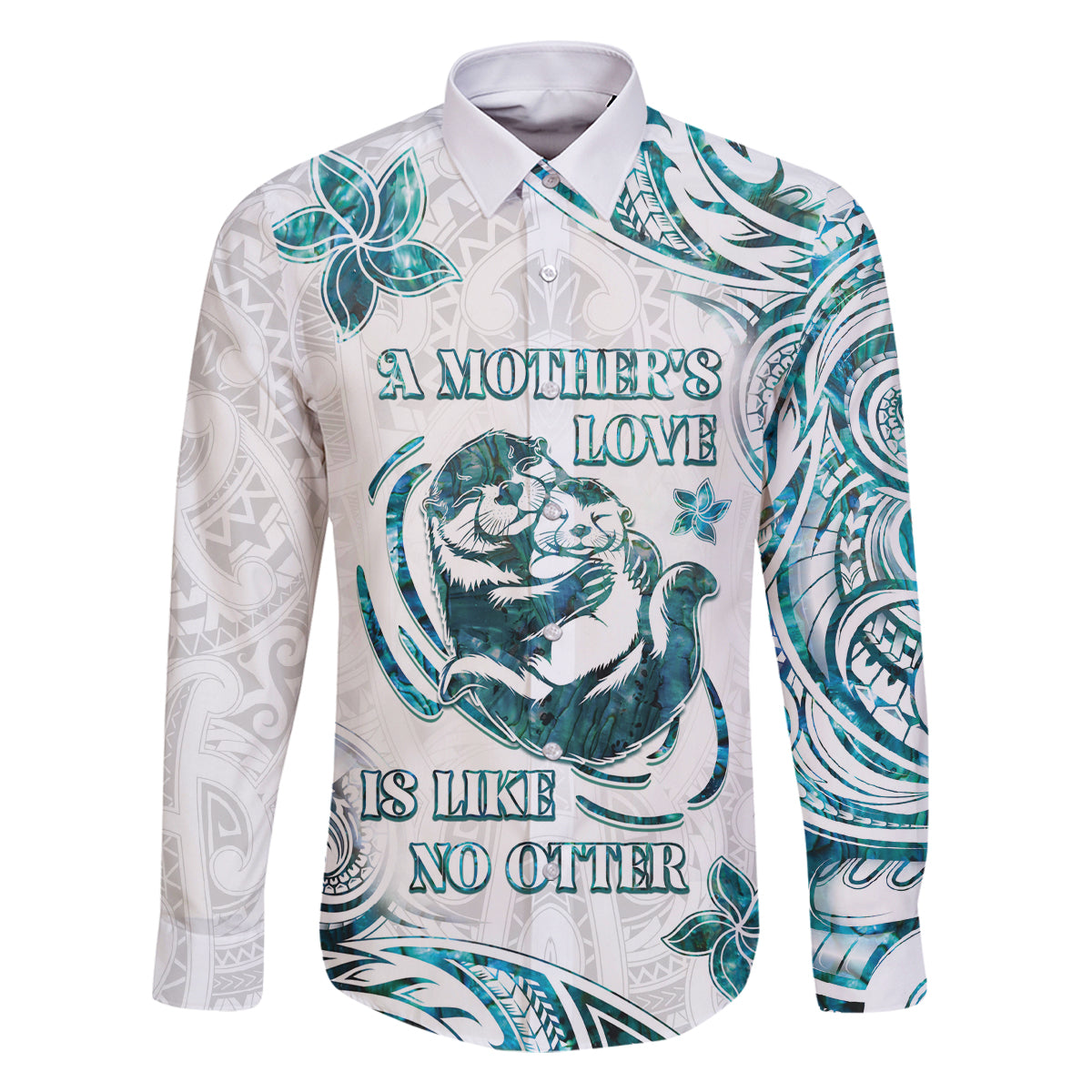 New Zealand Aotearoa Hari Ra Mama Family Matching Mermaid Dress and Hawaiian Shirt A Mother's Love Is Like No Otter LT05 Dad's Shirt - Long Sleeve White - Polynesian Pride
