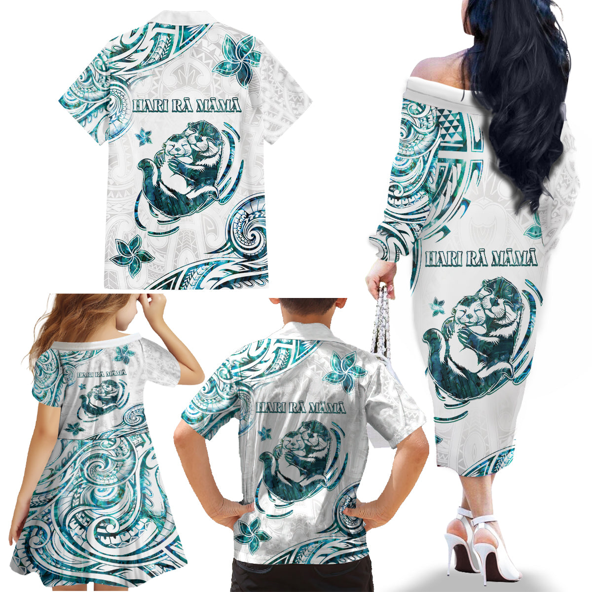 New Zealand Aotearoa Hari Ra Mama Family Matching Off The Shoulder Long Sleeve Dress and Hawaiian Shirt A Mother's Love Is Like No Otter