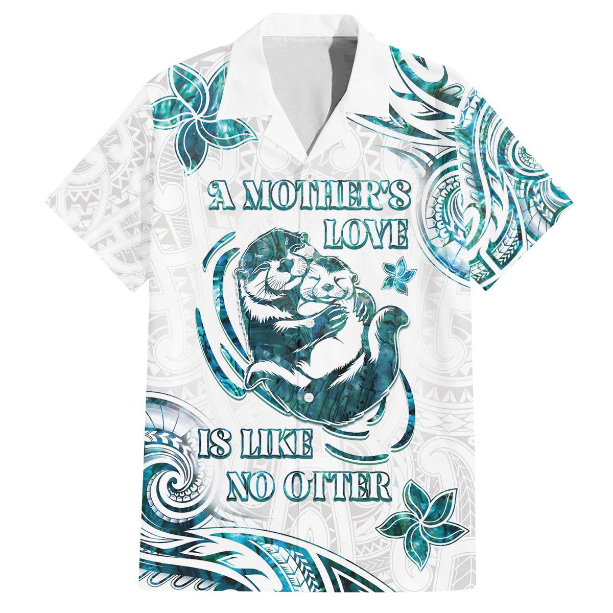 New Zealand Aotearoa Hari Ra Mama Family Matching Off Shoulder Maxi Dress and Hawaiian Shirt A Mother's Love Is Like No Otter LT05 Dad's Shirt - Short Sleeve White - Polynesian Pride