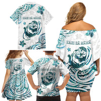 New Zealand Aotearoa Hari Ra Mama Family Matching Off Shoulder Short Dress and Hawaiian Shirt A Mother's Love Is Like No Otter LT05 - Polynesian Pride