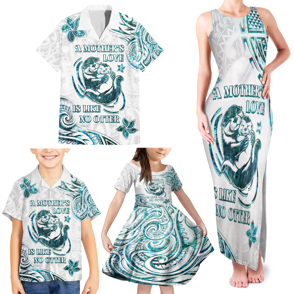 New Zealand Aotearoa Hari Ra Mama Family Matching Tank Maxi Dress and Hawaiian Shirt A Mother's Love Is Like No Otter LT05 - Polynesian Pride