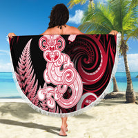 New Zealand Maori Taniwha Beach Blanket Silver Fern Red Version