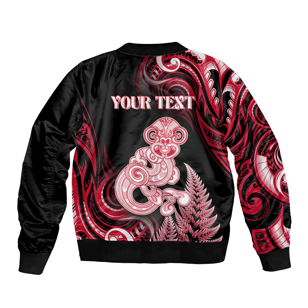 Personalised New Zealand Maori Taniwha Bomber Jacket Silver Fern Red Version