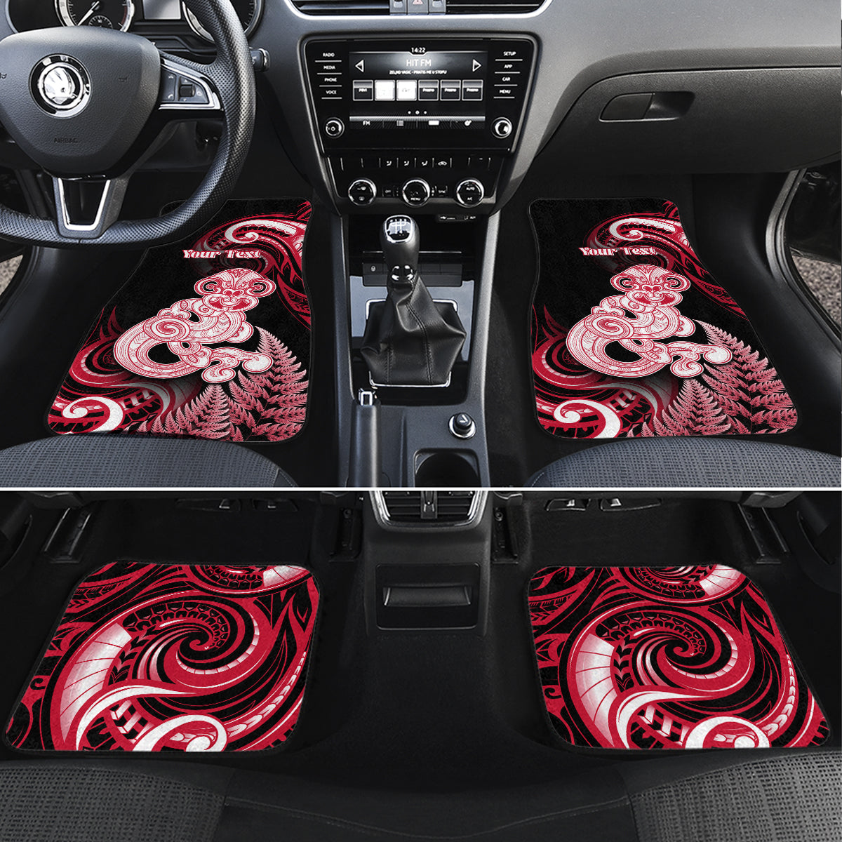 Personalised New Zealand Maori Taniwha Car Mats Silver Fern Red Version