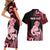 Personalised New Zealand Maori Taniwha Couples Matching Short Sleeve Bodycon Dress and Hawaiian Shirt Silver Fern Red Version