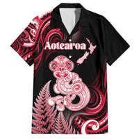Personalised New Zealand Maori Taniwha Family Matching Long Sleeve Bodycon Dress and Hawaiian Shirt Silver Fern Red Version