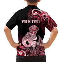 Personalised New Zealand Maori Taniwha Family Matching Off Shoulder Maxi Dress and Hawaiian Shirt Silver Fern Red Version LT05 - Polynesian Pride