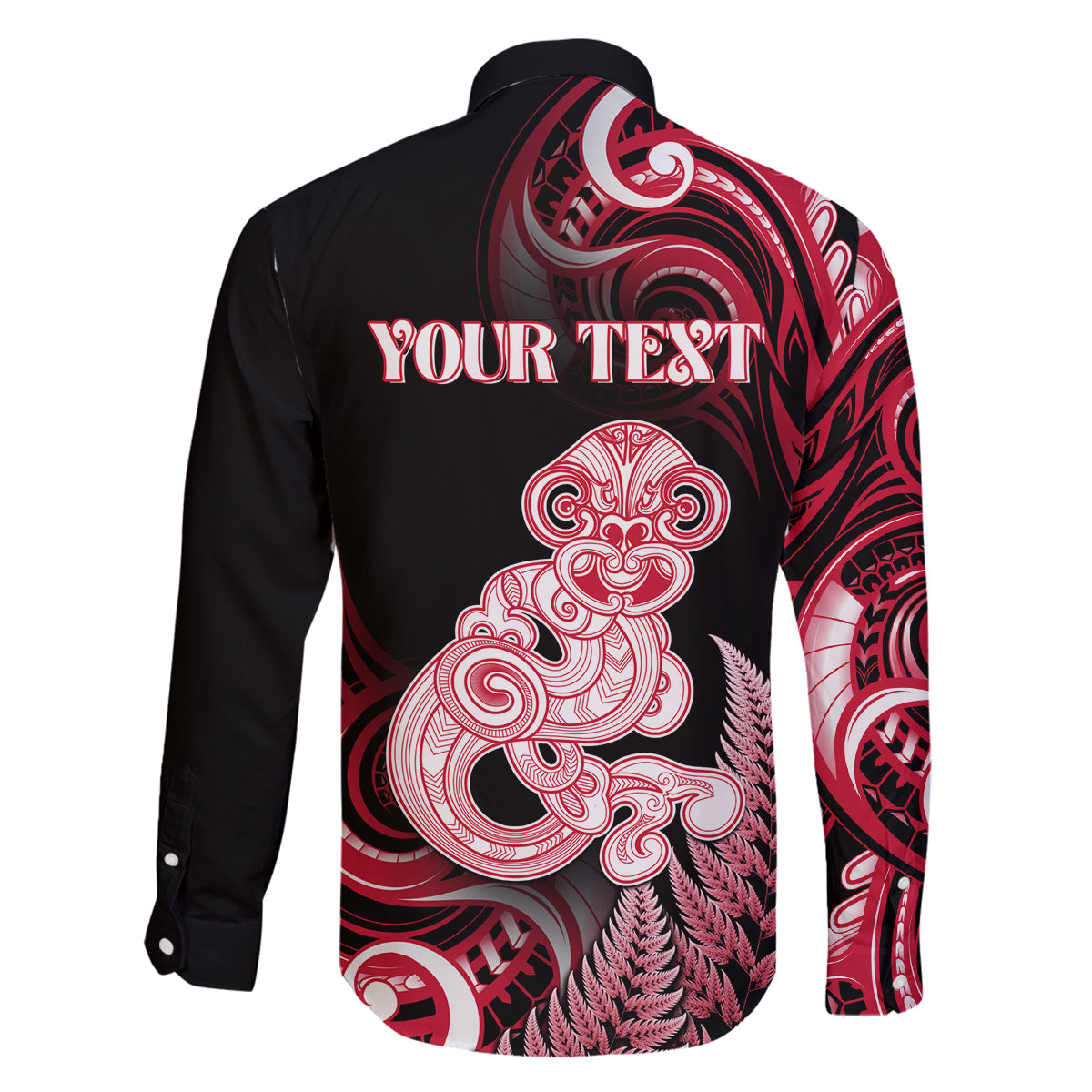 Personalised New Zealand Maori Taniwha Family Matching Puletasi and Hawaiian Shirt Silver Fern Red Version LT05 - Polynesian Pride