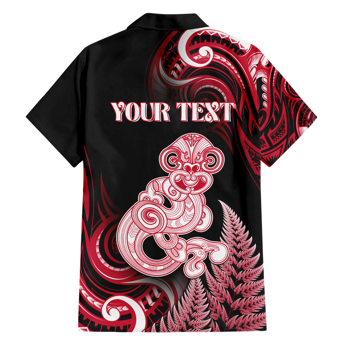 Personalised New Zealand Maori Taniwha Family Matching Short Sleeve Bodycon Dress and Hawaiian Shirt Silver Fern Red Version LT05 - Polynesian Pride