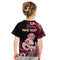 Personalised New Zealand Maori Taniwha Kid T Shirt Silver Fern Red Version LT05 - Polynesian Pride