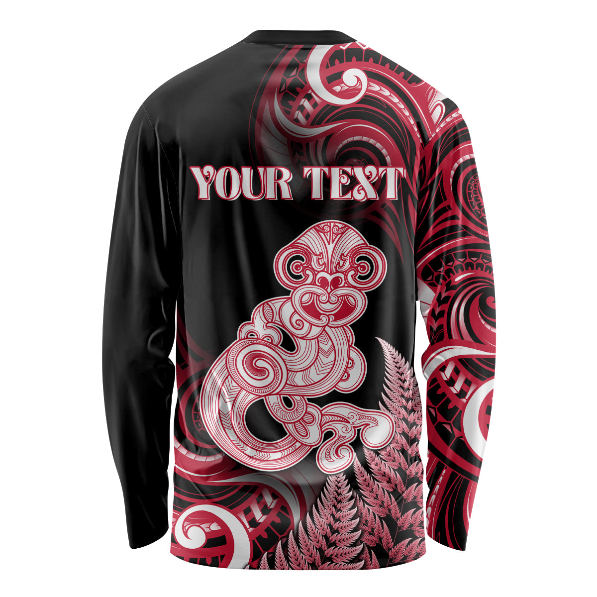 Personalised New Zealand Maori Taniwha Long Sleeve Shirt Silver Fern Red Version