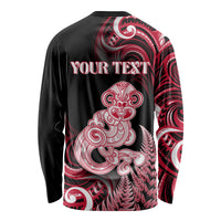 Personalised New Zealand Maori Taniwha Long Sleeve Shirt Silver Fern Red Version