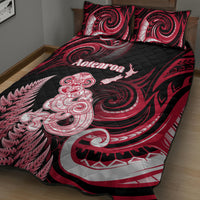 New Zealand Maori Taniwha Quilt Bed Set Silver Fern Red Version