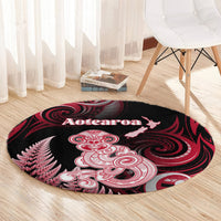 New Zealand Maori Taniwha Round Carpet Silver Fern Red Version