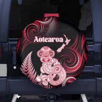 New Zealand Maori Taniwha Spare Tire Cover Silver Fern Red Version