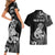 Personalised New Zealand Maori Taniwha Couples Matching Short Sleeve Bodycon Dress and Hawaiian Shirt Silver Fern Black Version