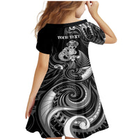 Personalised New Zealand Maori Taniwha Family Matching Mermaid Dress and Hawaiian Shirt Silver Fern Black Version LT05 - Polynesian Pride