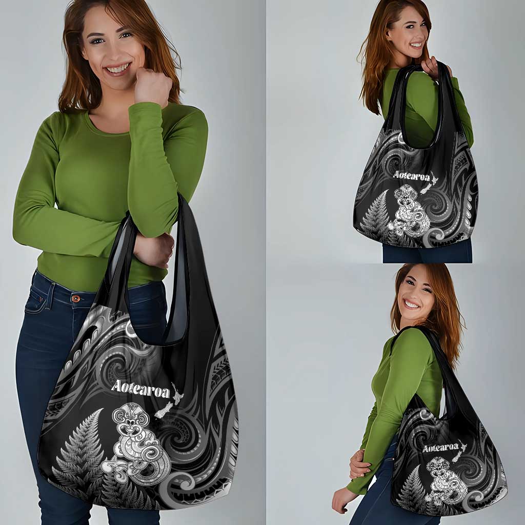 New Zealand Maori Taniwha Grocery Bag Silver Fern Black Version