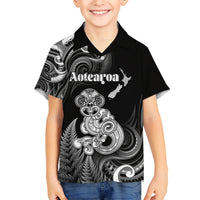Personalised New Zealand Maori Taniwha Kid Hawaiian Shirt Silver Fern Black Version LT05 Kid Black - Polynesian Pride