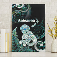 New Zealand Maori Taniwha Canvas Wall Art Silver Fern Paua Shell Version LT05 Without Frame Turquoise - Polynesian Pride