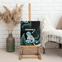 New Zealand Maori Taniwha Canvas Wall Art Silver Fern Paua Shell Version LT05 - Polynesian Pride
