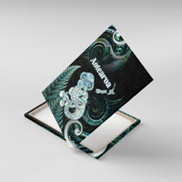 New Zealand Maori Taniwha Canvas Wall Art Silver Fern Paua Shell Version LT05 With Frame Turquoise - Polynesian Pride