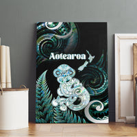 New Zealand Maori Taniwha Canvas Wall Art Silver Fern Paua Shell Version LT05 - Polynesian Pride