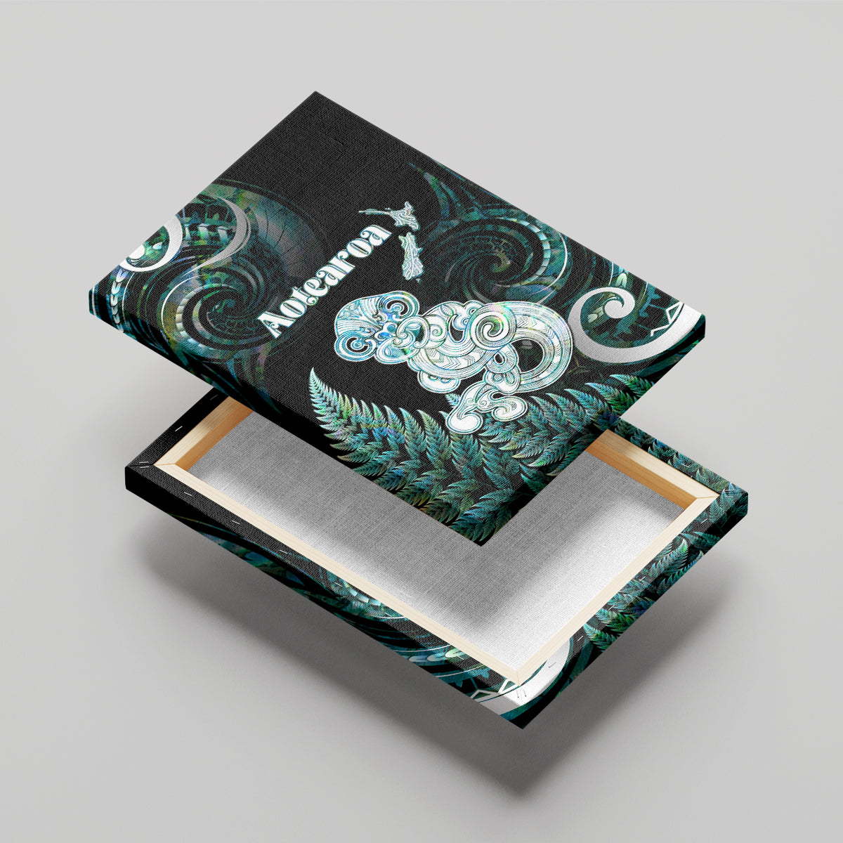 New Zealand Maori Taniwha Canvas Wall Art Silver Fern Paua Shell Version LT05 - Polynesian Pride