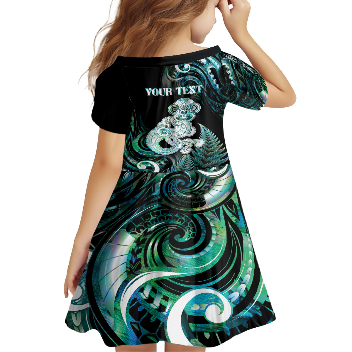Personalised New Zealand Maori Taniwha Family Matching Off Shoulder Short Dress and Hawaiian Shirt Silver Fern Paua Shell Version LT05 - Polynesian Pride
