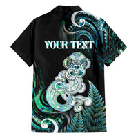 Personalised New Zealand Maori Taniwha Family Matching Off Shoulder Short Dress and Hawaiian Shirt Silver Fern Paua Shell Version LT05 - Polynesian Pride