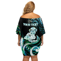 Personalised New Zealand Maori Taniwha Family Matching Off Shoulder Short Dress and Hawaiian Shirt Silver Fern Paua Shell Version LT05 - Polynesian Pride