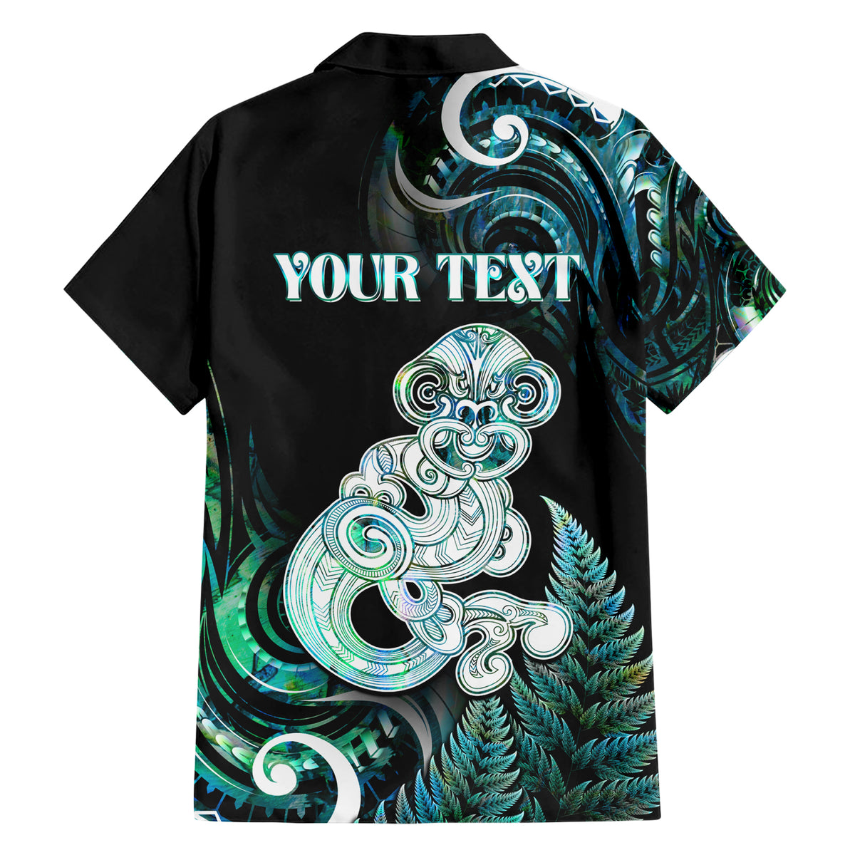 Personalised New Zealand Maori Taniwha Family Matching Short Sleeve Bodycon Dress and Hawaiian Shirt Silver Fern Paua Shell Version LT05 - Polynesian Pride