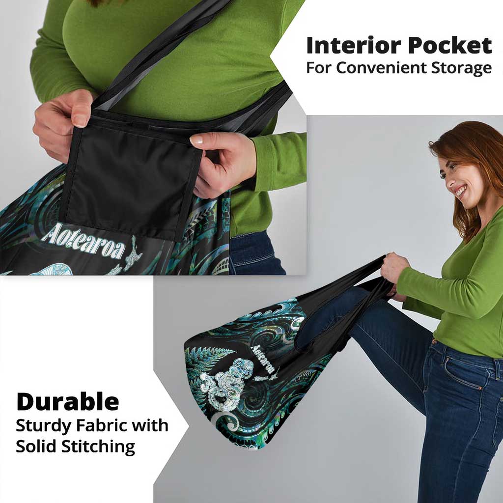 New Zealand Maori Taniwha Grocery Bag Silver Fern Paua Shell Version