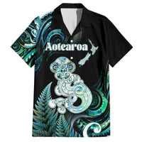 Personalised New Zealand Maori Taniwha Hawaiian Shirt Silver Fern Paua Shell Version LT05 Turquoise - Polynesian Pride