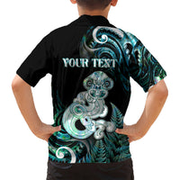 Personalised New Zealand Maori Taniwha Kid Hawaiian Shirt Silver Fern Paua Shell Version LT05 - Polynesian Pride