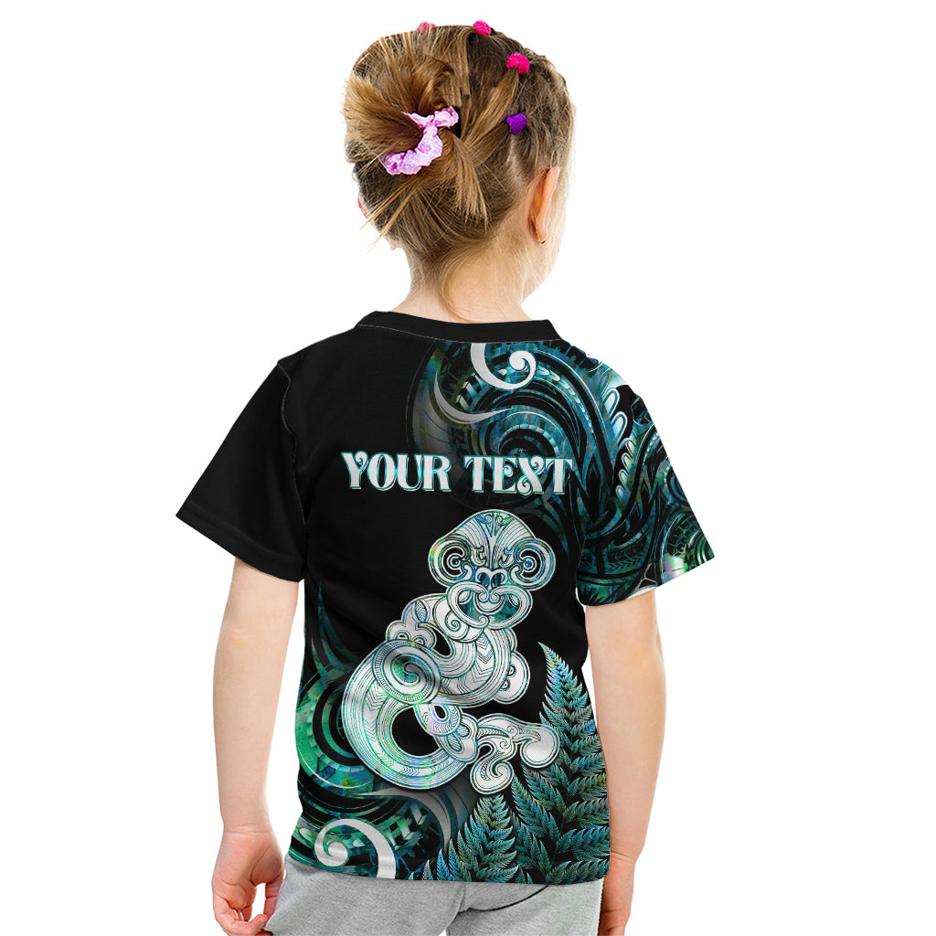 Personalised New Zealand Maori Taniwha Kid T Shirt Silver Fern Paua Shell Version LT05 - Polynesian Pride