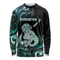 Personalised New Zealand Maori Taniwha Long Sleeve Shirt Silver Fern Paua Shell Version LT05 Unisex Turquoise - Polynesian Pride