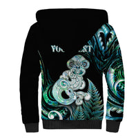 Personalised New Zealand Maori Taniwha Sherpa Hoodie Silver Fern Paua Shell Version