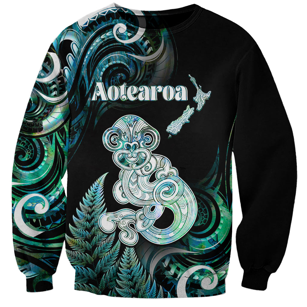 Personalised New Zealand Maori Taniwha Sweatshirt Silver Fern Paua Shell Version LT05 Unisex Turquoise - Polynesian Pride