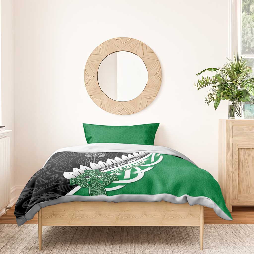 New Zealand And Ireland Rugby Bedding Set Silver Fern With Celtic Cross